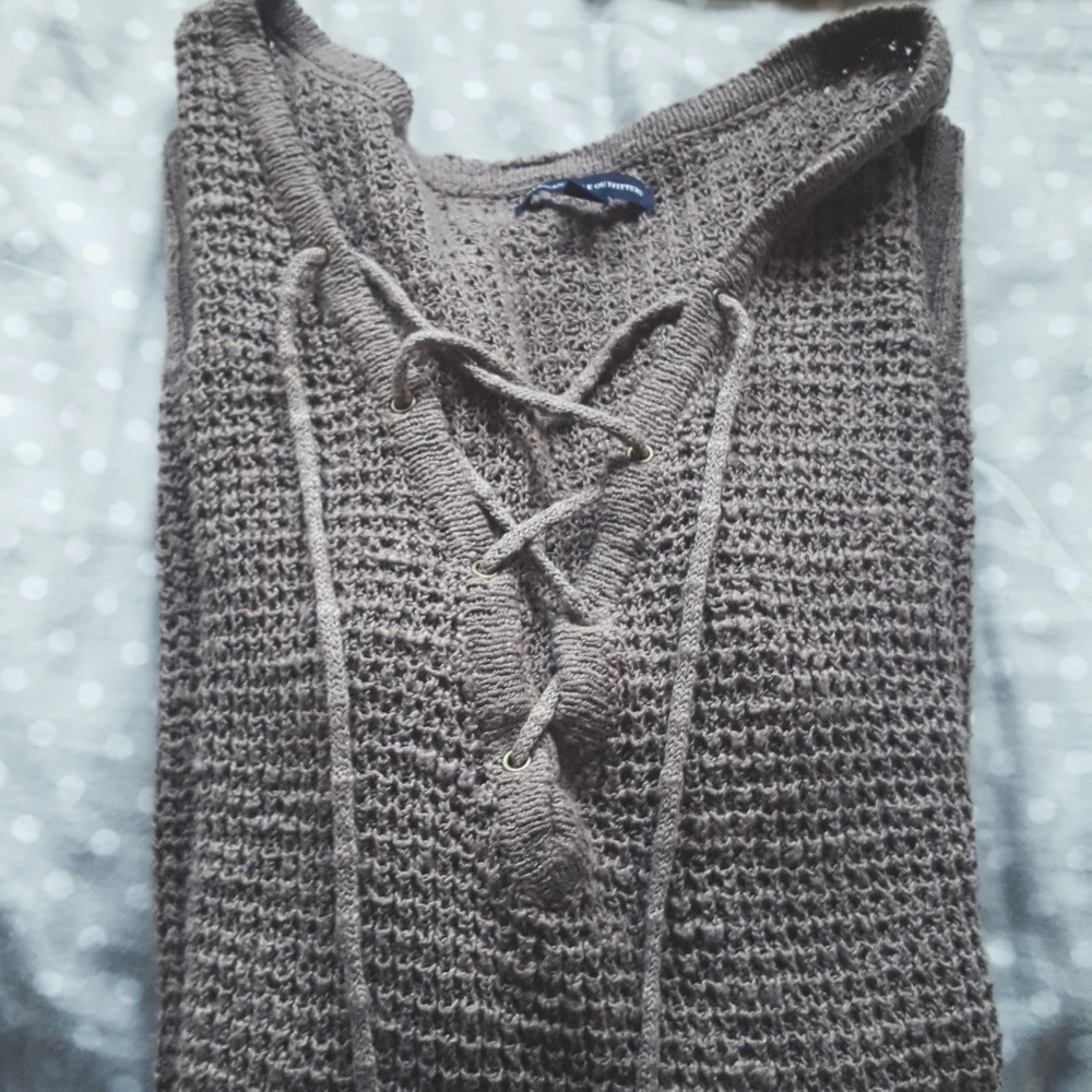 Brown long v neck sweater soft